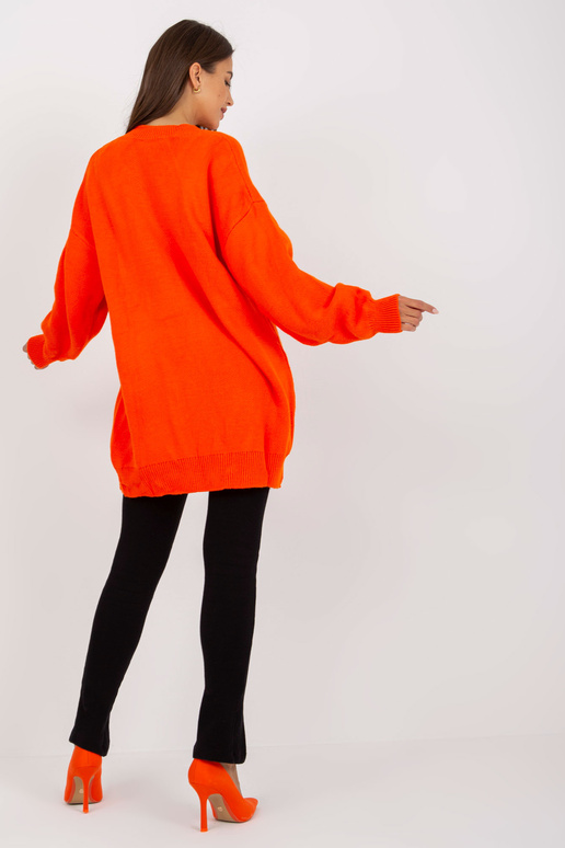 Oranža trikotāžas kleita ar V kakla...