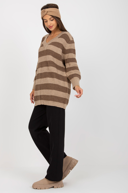 Brūni bēšs garš oversize džemperis ar...