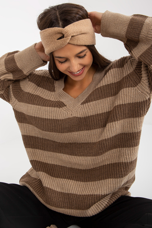 Brūni bēšs garš oversize džemperis ar...