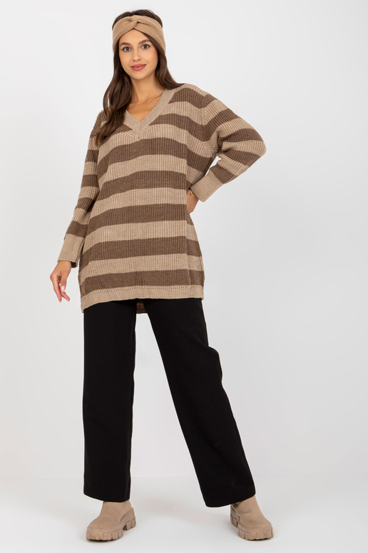 Brūni bēšs garš oversize džemperis ar...