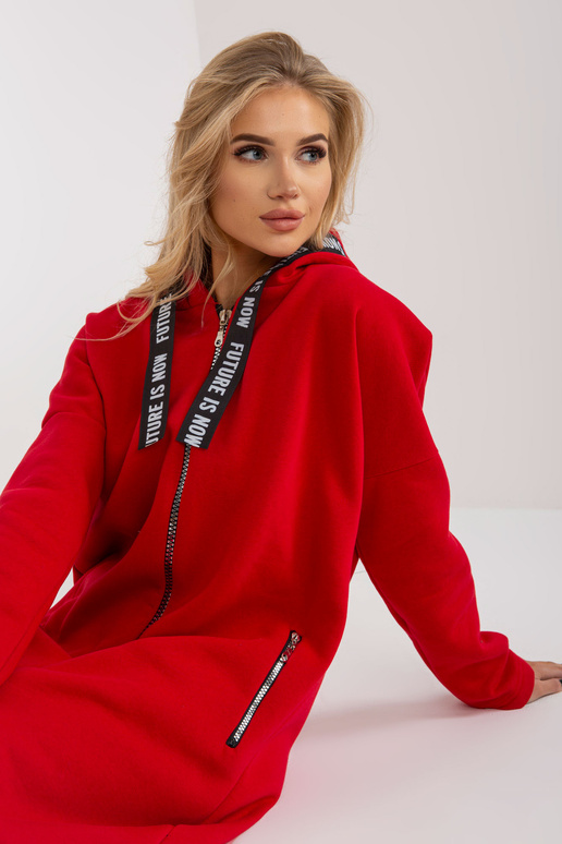 Sarkans garš džemperis ar kapuci