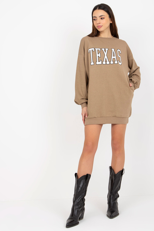 Tumši bēšs garš džemperis ar uzrakstu...