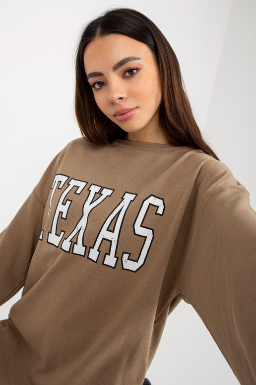 Tumši bēšs garš džemperis ar uzrakstu...