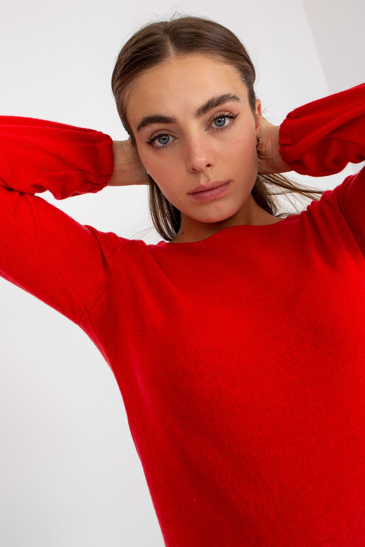 Sarkana ikdienas blūze ar ažūra apdari