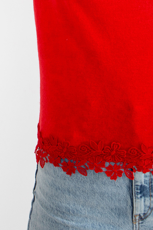 Sarkana ikdienas blūze ar ažūra apdari