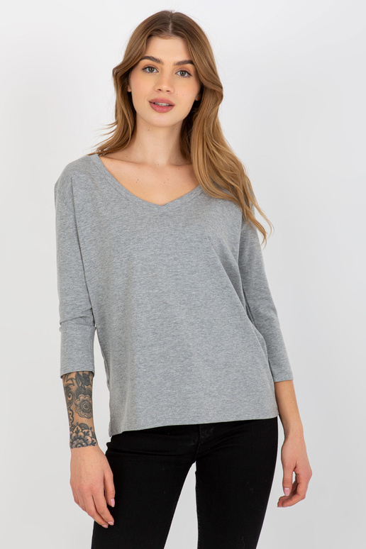 Pelēka melanža blūze ar V veida kakla...