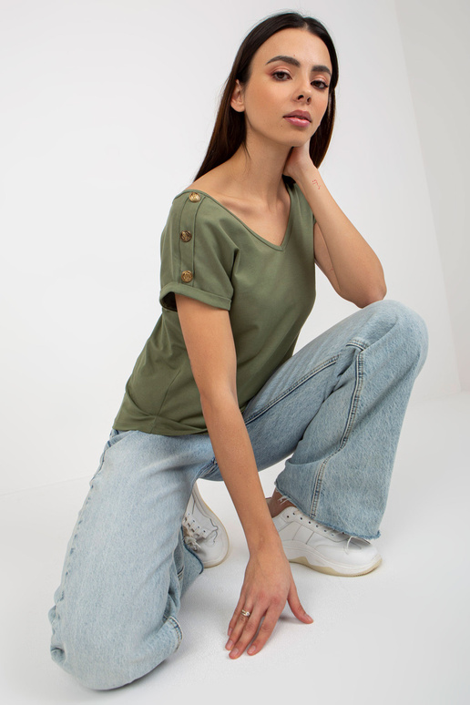 Zaļa ikdienas blūze ar dekoratīvām...