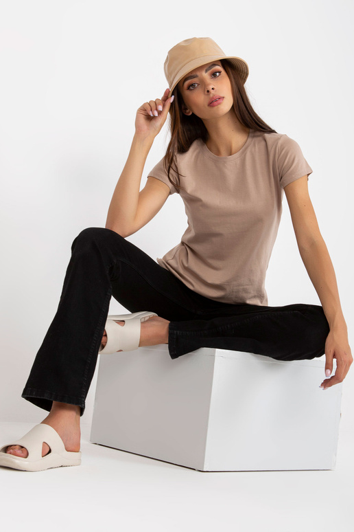 Bēšs sieviešu pamata kokvilnas T-krekls