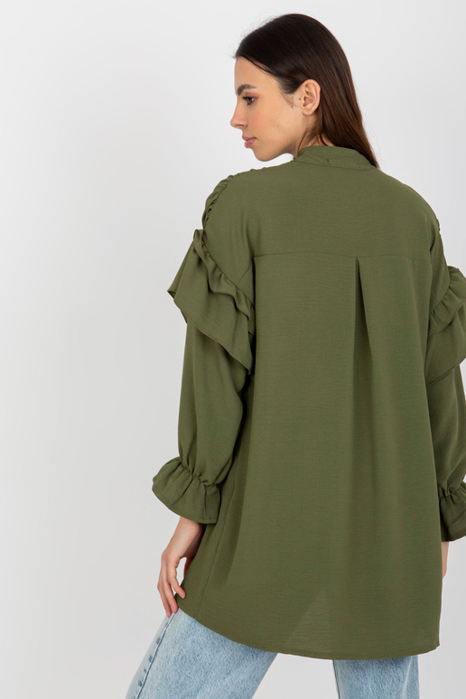 Haki krāsas boho krekls ar volāniem...