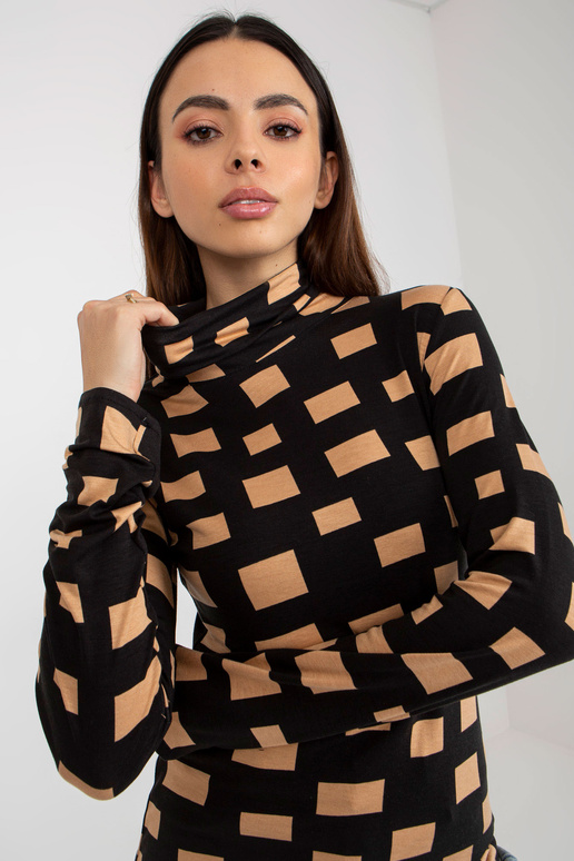 Melna un kamieļu blūze ar ģeometrisku...