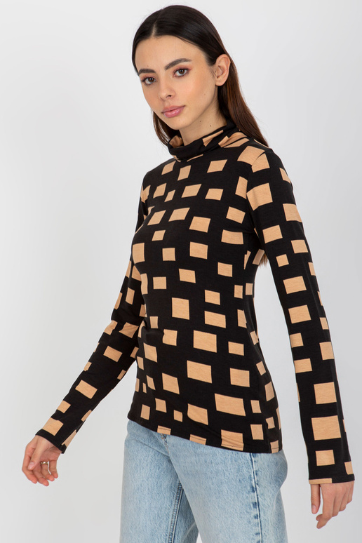 Melna un kamieļu blūze ar ģeometrisku...