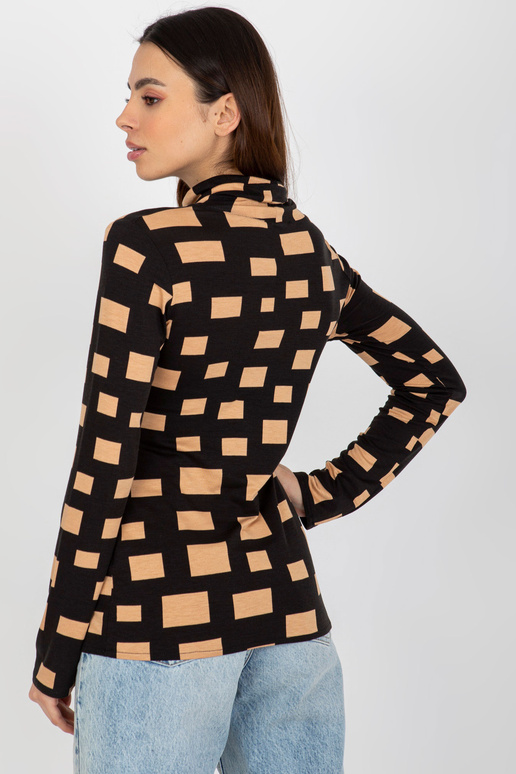 Melna un kamieļu blūze ar ģeometrisku...