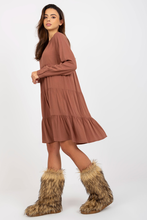 Brązowa boho sukienka z falbaną i...