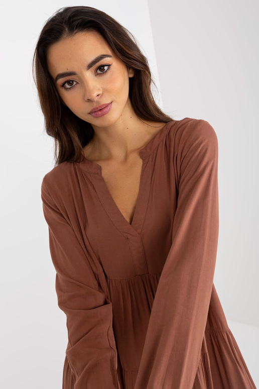 Brązowa boho sukienka z falbaną i...