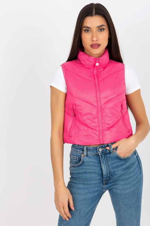 Rozā īsa stepēta veste ar kabatām