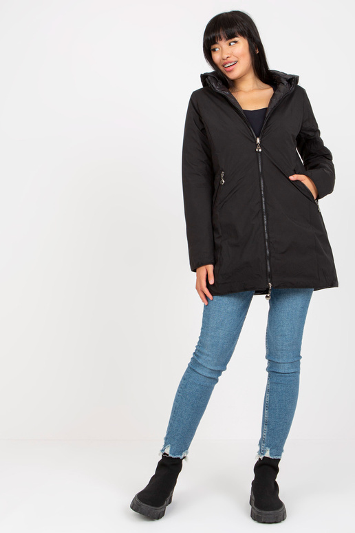 Melna abpusēja pārejas jaka ar vatējumu