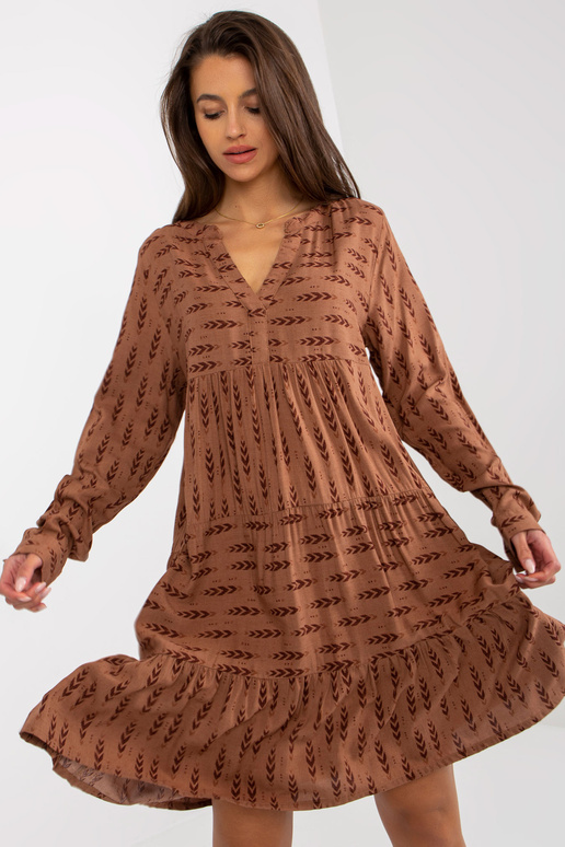 Brūna brīva kleita ar apdrukām un...