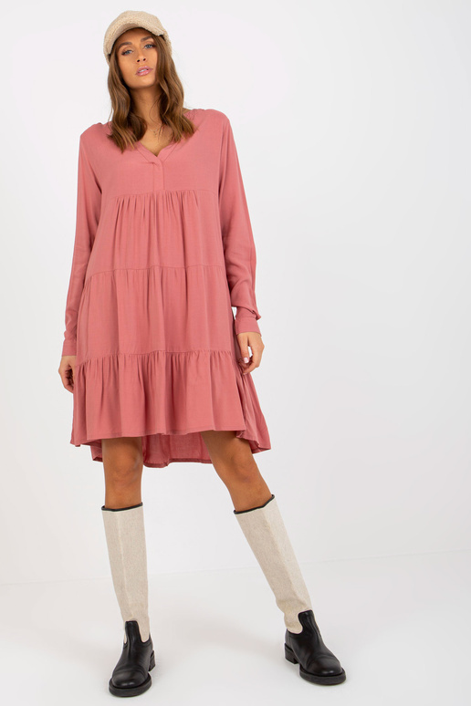 Brudnoróżowa boho sukienka oversize z...