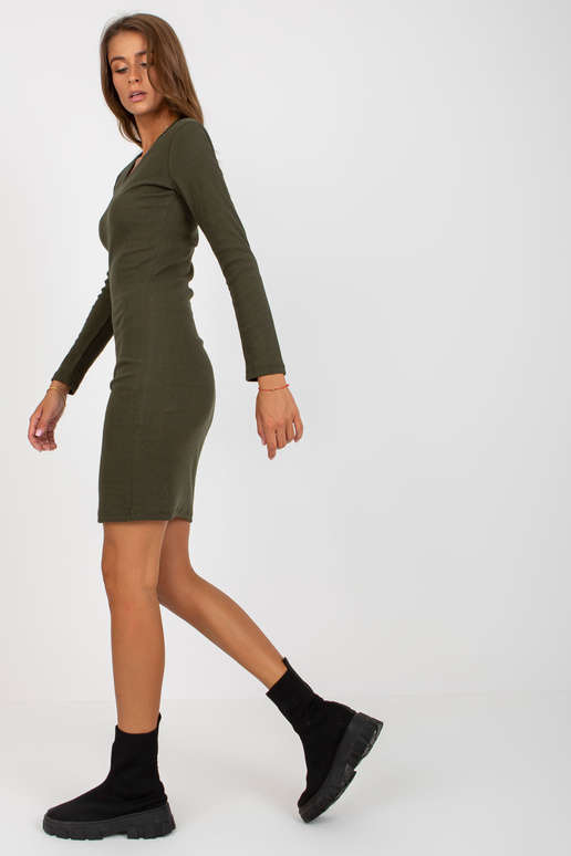 Haki krāsas kokvilnas svītraina kleita