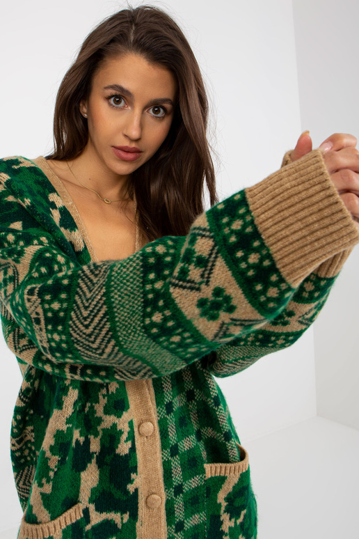 Grüner Camel Oversize-Jaka ar Musternu