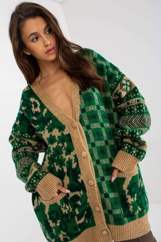 Grüner Camel Oversize-Jaka ar Musternu