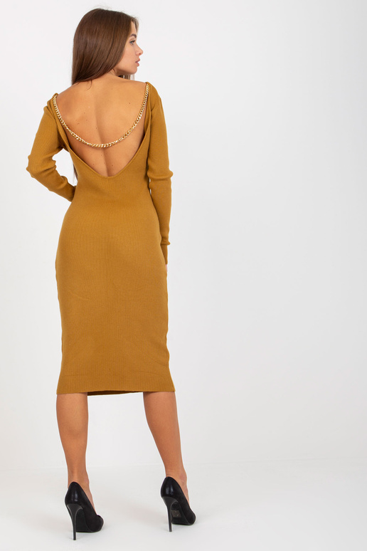 Tumši dzeltena trikotāžas kleita ar...