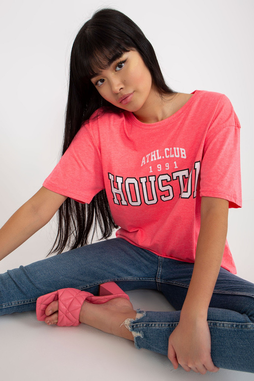 Fluo Rozā brīvs sieviešu T-krekls ar...