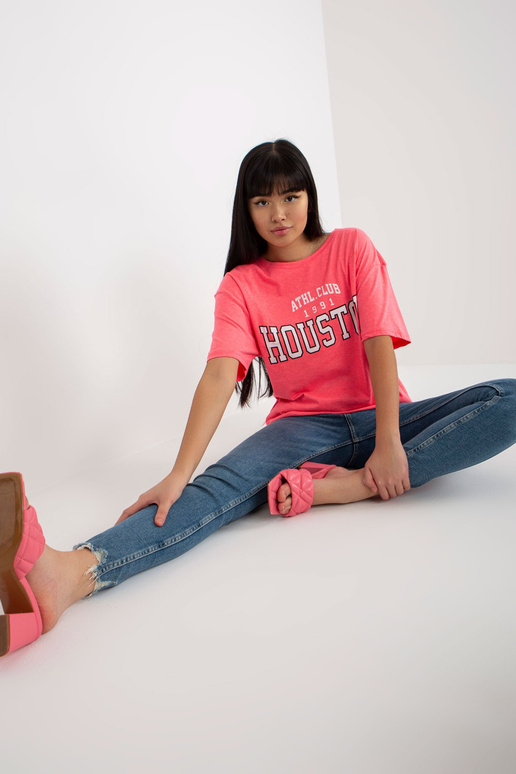 Fluo Rozā brīvs sieviešu T-krekls ar...