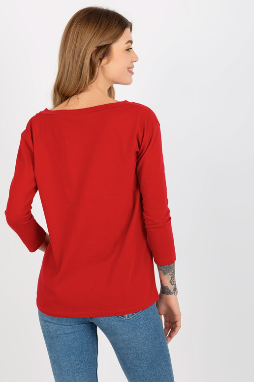 Pamata sarkana kokvilnas blūze ar V...