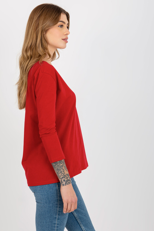 Pamata sarkana kokvilnas blūze ar V...