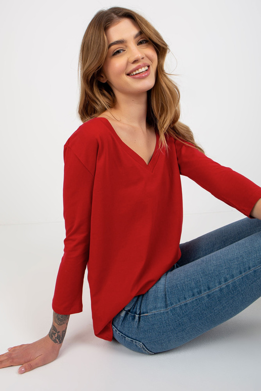 Pamata sarkana kokvilnas blūze ar V...