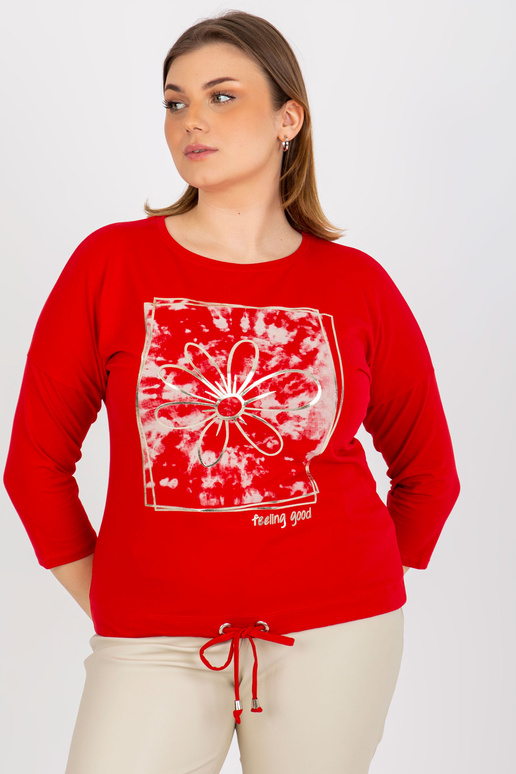 Sarkana plus izmēra blūze ar apdruku...