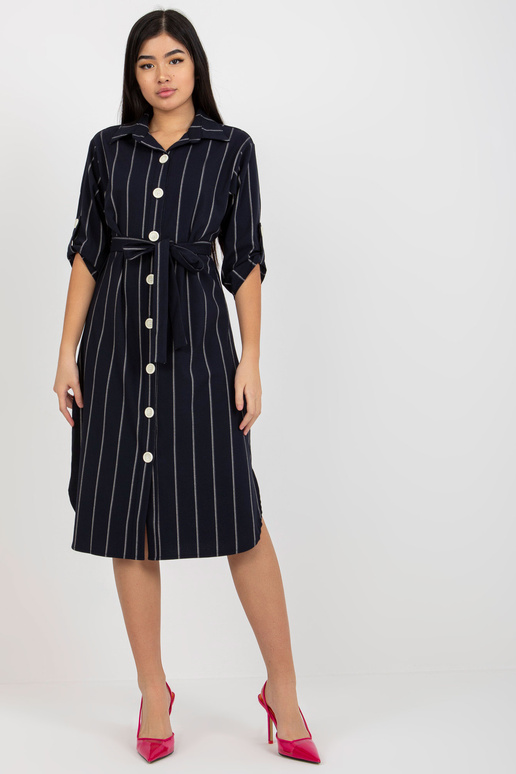 Tumši zila svītraina kreklkleita ar...