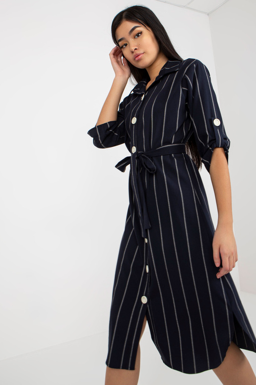 Tumši zila svītraina kreklkleita ar...