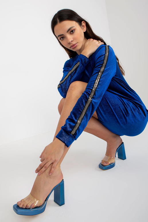 Tumši zila Velūra spīduma kokteiļkleita