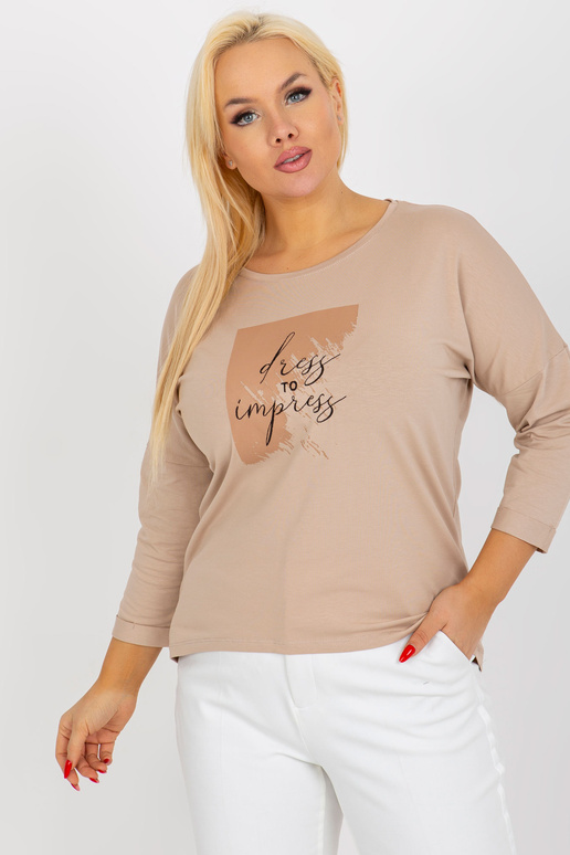 Bēša liela izmēra blūze ar apdruku un...