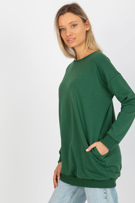 Tumši zaļš garš džemperis ar kabatām