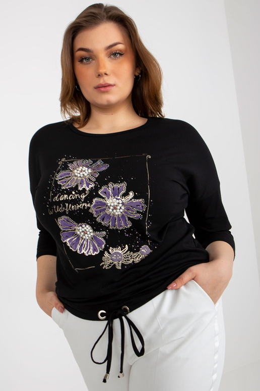 Melna sieviešu liela izmēra blūze ar...