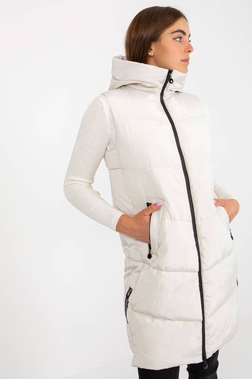 Krēmkrāsas gara dūnu veste ar kabatām