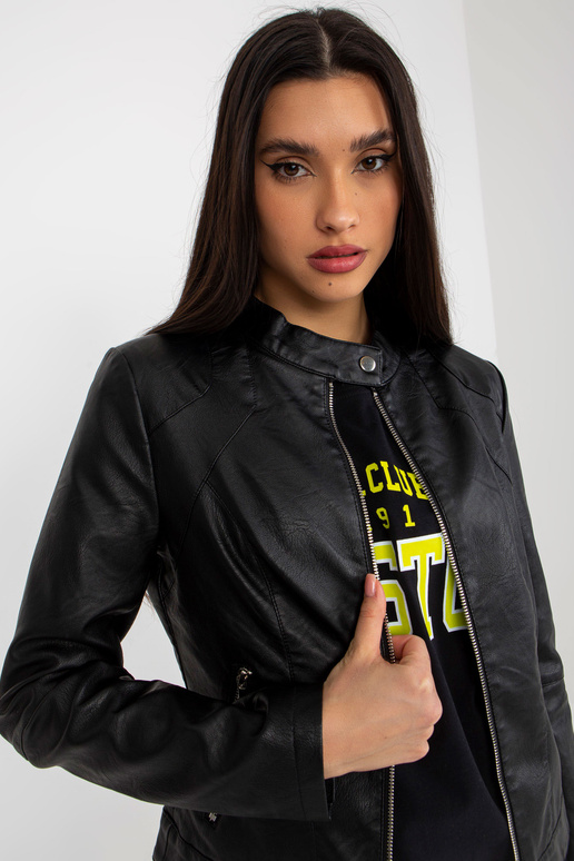 Melna eko-ādas motociklistu jaka ar...