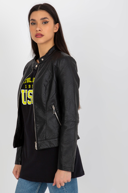 Melna eko-ādas motociklistu jaka ar...