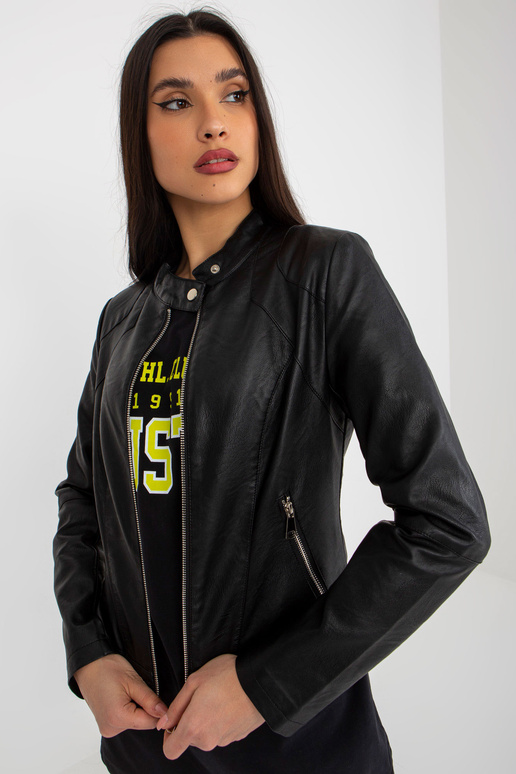 Melna eko-ādas motociklistu jaka ar...