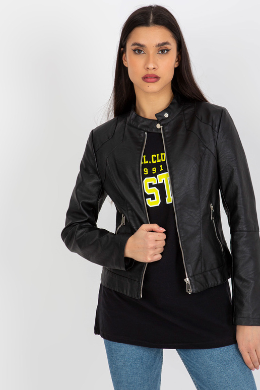 Melna eko-ādas motociklistu jaka ar...