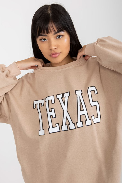 Bēšs džemperis brīvs ar apdruku un...