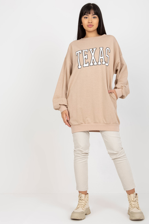 Bēšs džemperis brīvs ar apdruku un...