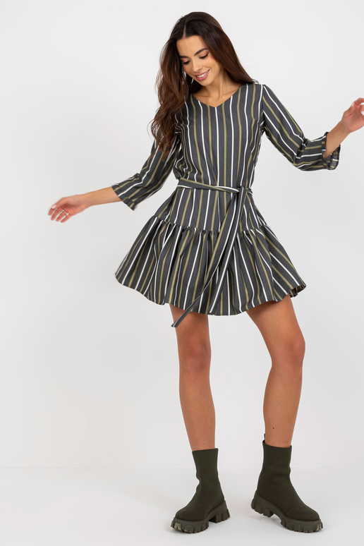 Dunkelgrau gestreiftes Minikleid mit Rüschen