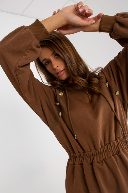 Braunes Midi-Sweatshirtkleid ar Knöpfen