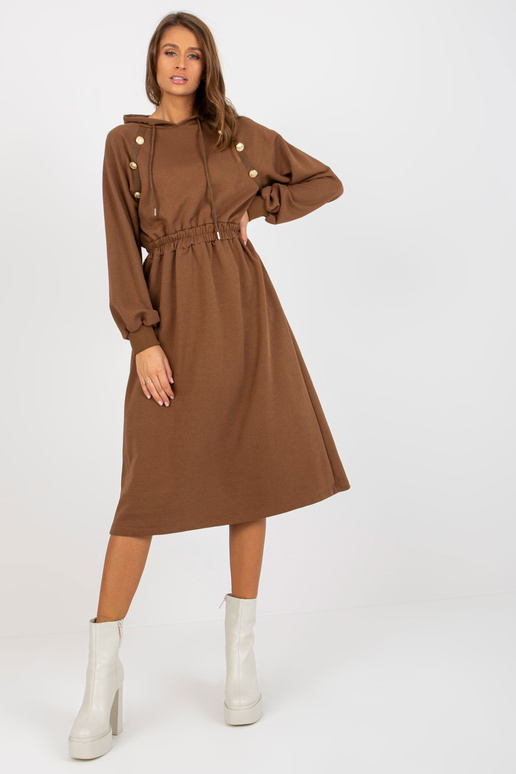 Braunes Midi-Sweatshirtkleid ar Knöpfen
