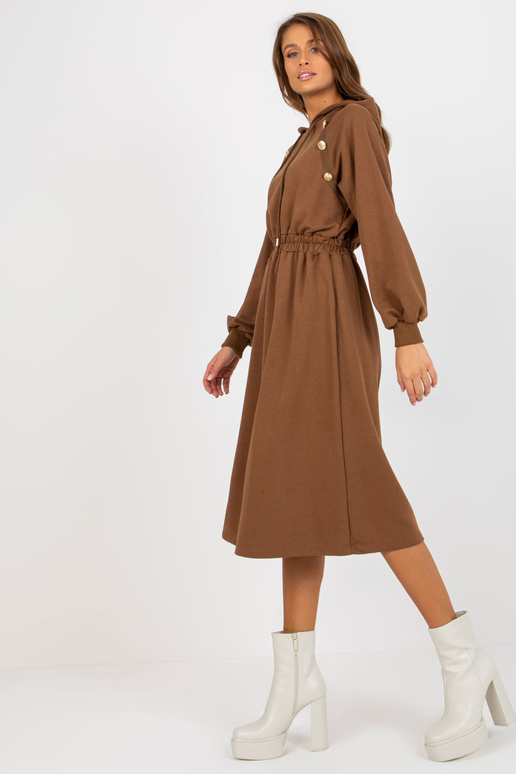 Braunes Midi-Sweatshirtkleid ar Knöpfen