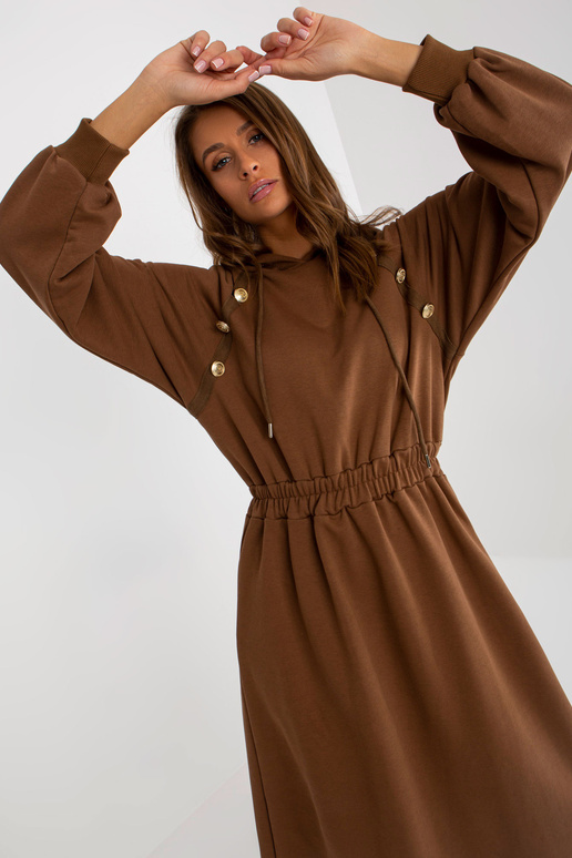 Braunes Midi-Sweatshirtkleid ar Knöpfen